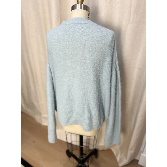 Free People Eclair Overized Slouchy Cropped Cardigan Sz M Blue Haze Alpaca - Picture 7 of 10